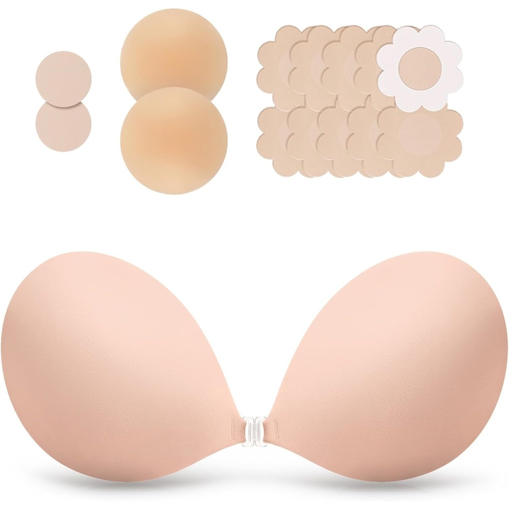 image:imageOEAK Womens Strapless Sticky Bra Invisible Adhesive Bras for Backless DressRoundbeige