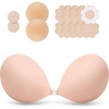 OEAK Womens Strapless Sticky Bra Invisible Adhesive Bras for Backless Dress(Round-beige)