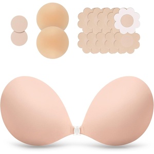 OEAK Womens Strapless Sticky Bra Invisible Adhesive Bras for Backless Dress(Round-beige)