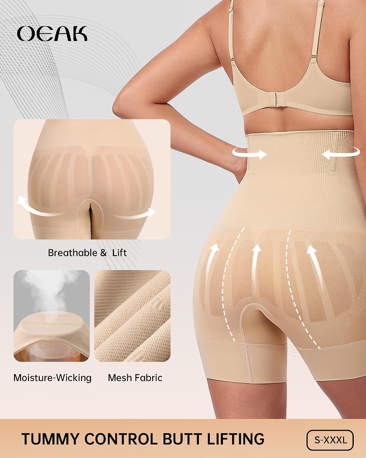 image:imageOEAK Deep V Bras Beige MTummy Control Shapewear Thigh Slimmer Nude M