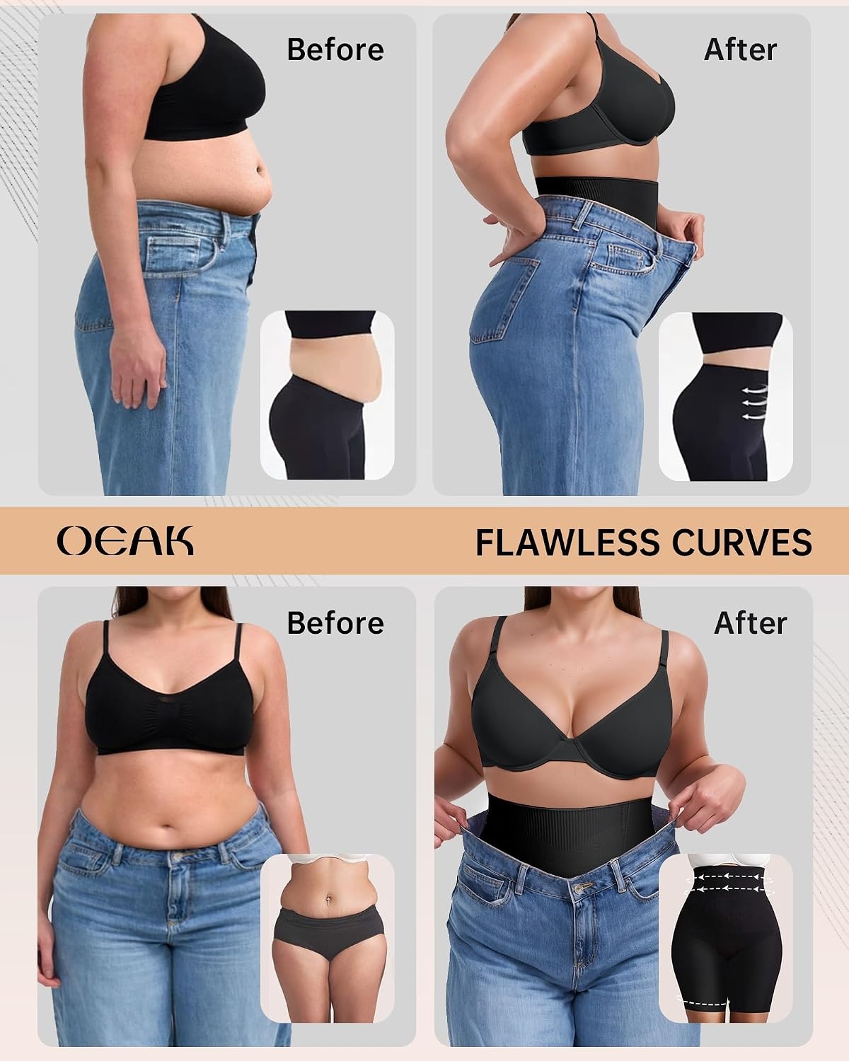 image:imageOEAK Deep V Bras Coffee 3XLTummy Control Shapewear Thigh Slimmer Black 3XL