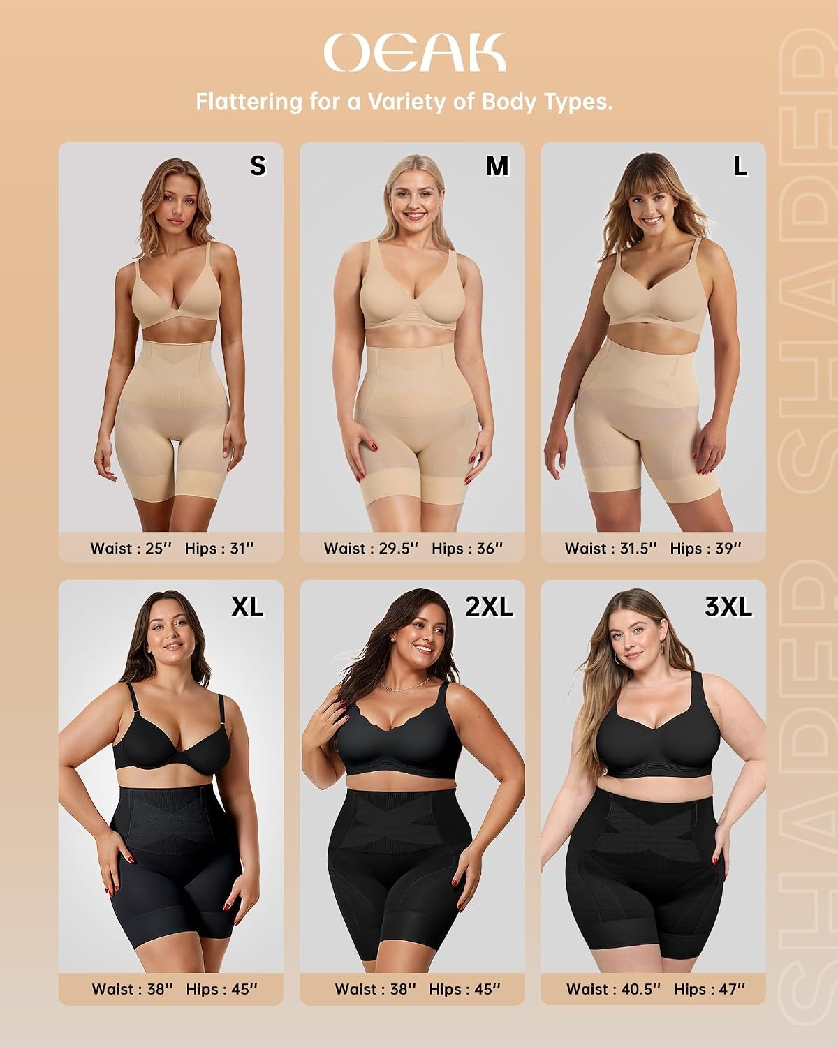 image:imageOEAK Deep V Bras Coffee STummy Control Shapewear Thigh Slimmer Black S