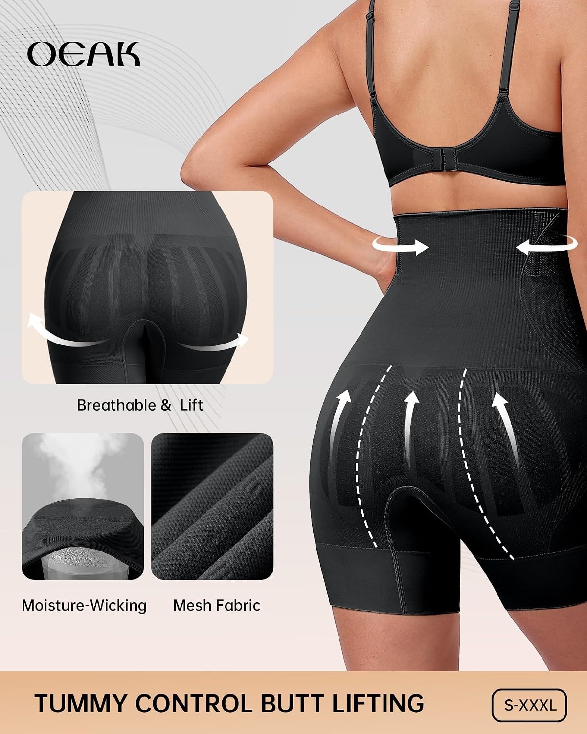 image:imageOEAK Deep V Bras Coffee STummy Control Shapewear Thigh Slimmer Black S