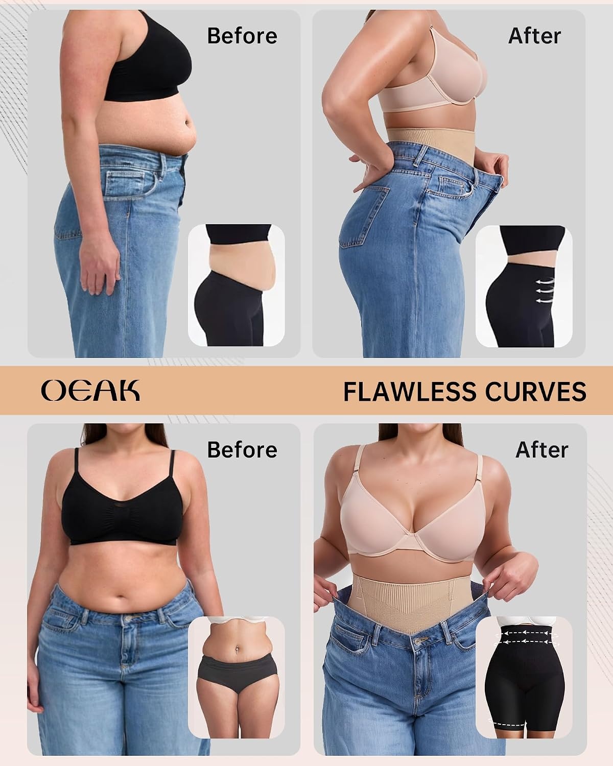 image:imageOEAK Deep V Bras Nude LTummy Control Shapewear Thigh Slimmer Nude L