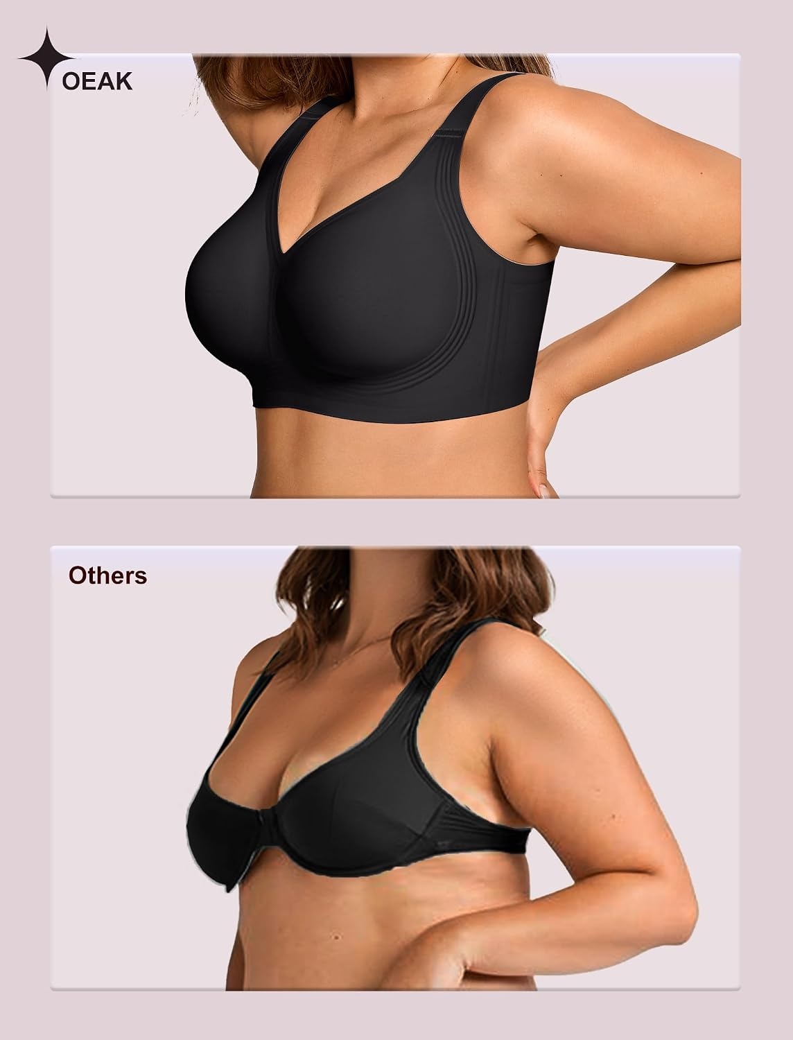 image:imageOEAK Tummy Control Shapewear Shorts amp Supportive Wireless Bras Black 3XL