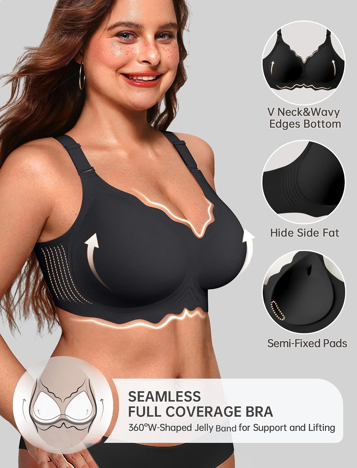 image:imageOEAK Women Scalloped Push Up Bras Black LTummy Control Shapewear Thigh Slimmer Black L