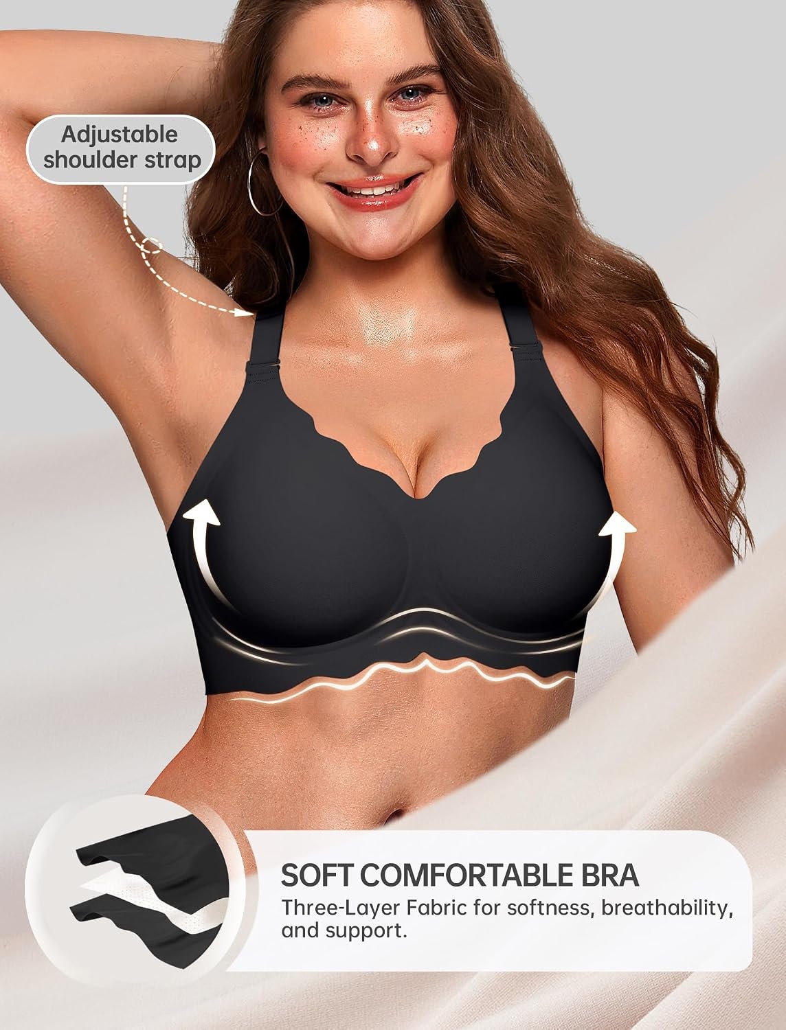 image:imageOEAK Women Scalloped Push Up Bras Black STummy Control Shapewear Thigh Slimmer Black S