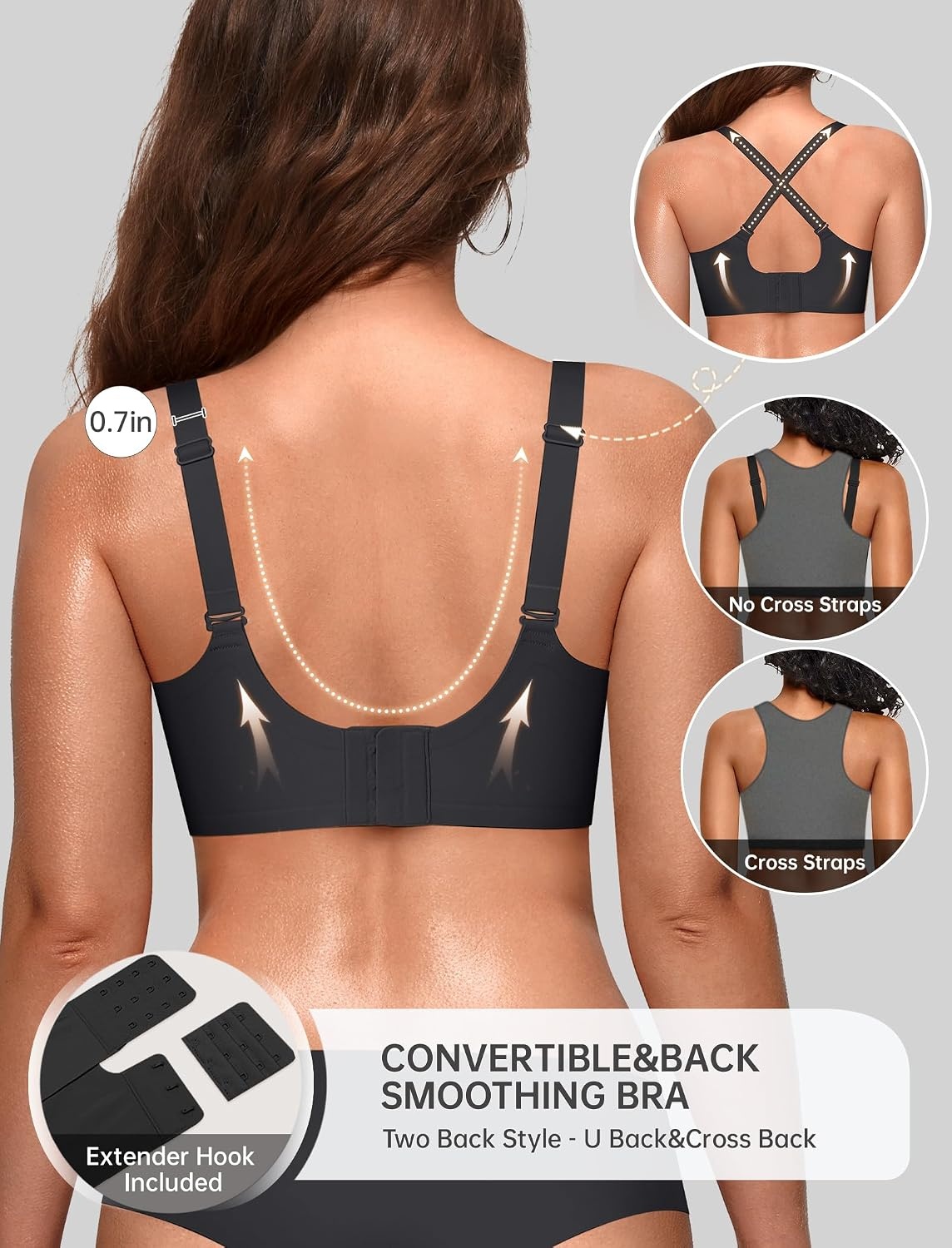 image:imageOEAK Women Scalloped Push Up Bras Black STummy Control Shapewear Thigh Slimmer Black S