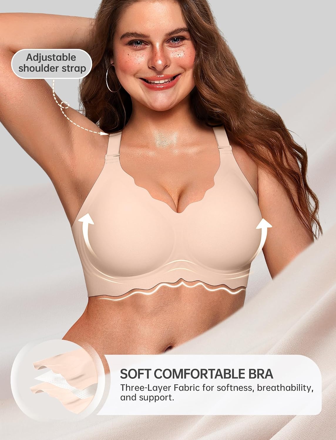 image:imageOEAK Women Scalloped Push Up Bras Nude XLTummy Control Shapewear Thigh Slimmer Nude XL