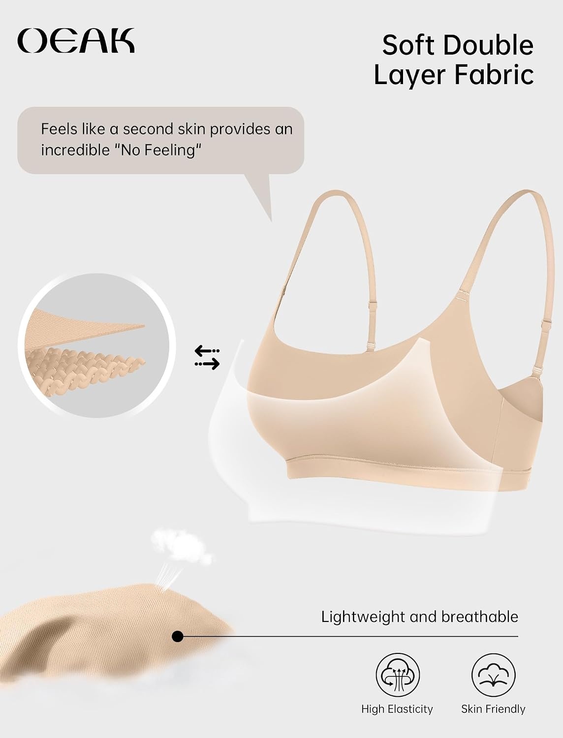 image:imageOEAK Women Tummy Control Shapewear Nude SComfort Cami Bra Seamless Unlined Bralettes Beige S