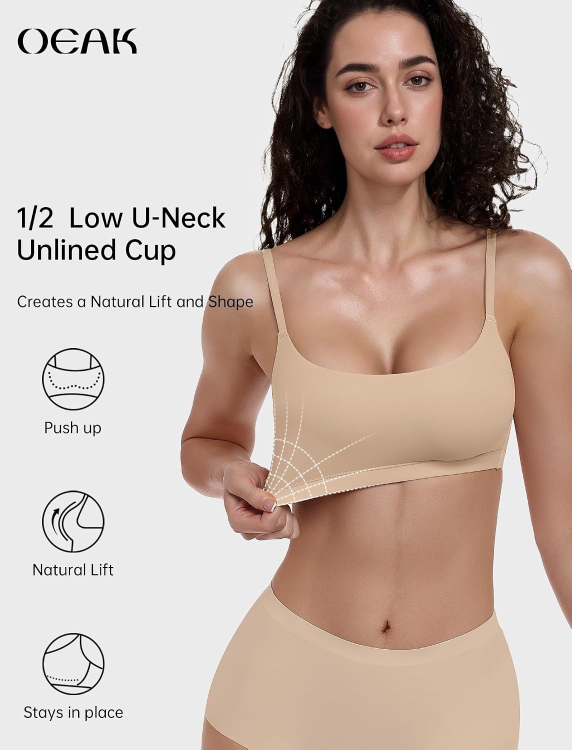 image:imageOEAK Women Tummy Control Shapewear Nude SComfort Cami Bra Seamless Unlined Bralettes Beige S