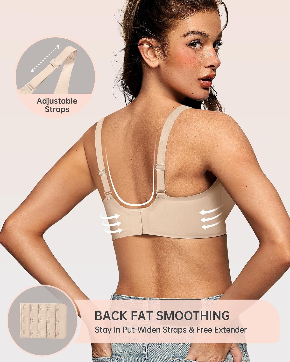 image:imageOEAK Womens Deep V Bras Wireless Bras Beige amp Tummy Control Shapewear for Women Seamless Nude L