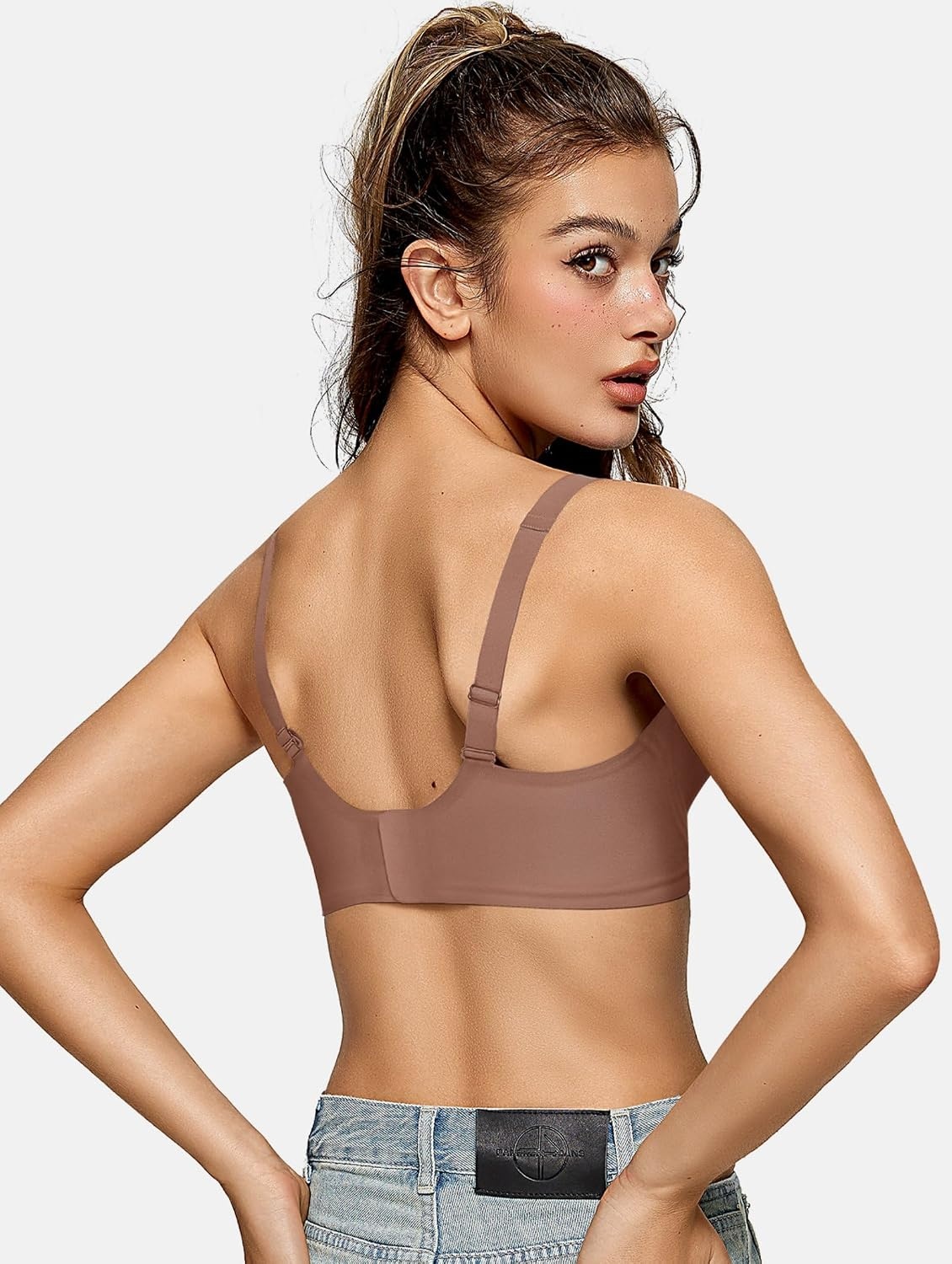 image:imageOEAK Womens Deep V Bras Wireless Bras Coffee amp Tummy Control Shapewear for Women Seamless Nude L