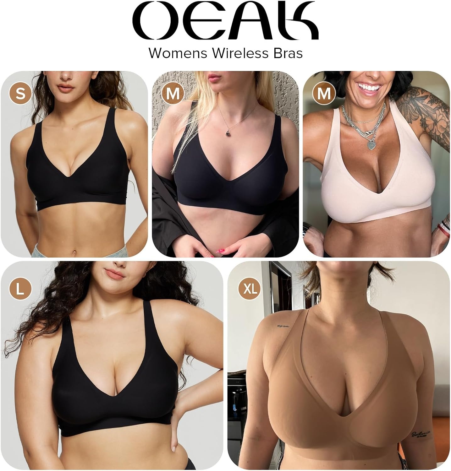 image:imageOEAK Womens Deep V Bras Wireless Bras amp Tummy Control Shapewear Seamless Black XL
