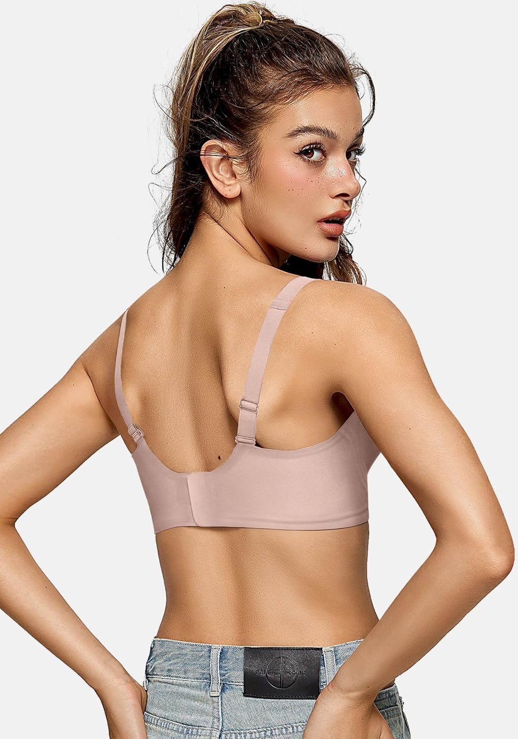 image:imageOEAK Womens Deep V Bras Wireless Bras amp Tummy Control Shapewear for Women Seamless Nude S