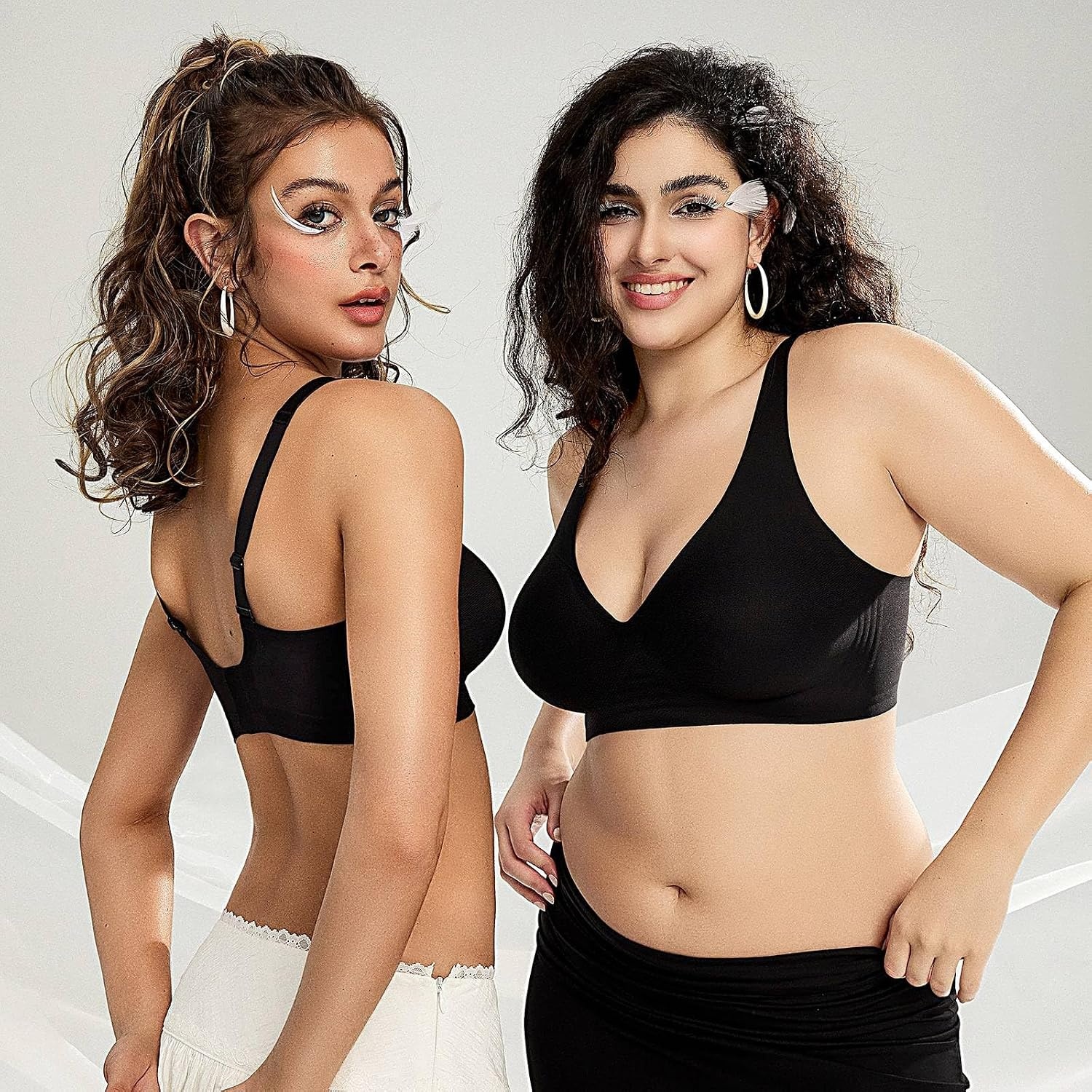 image:imageOEAK Womens Deep V Bras Wireless amp Tummy Control Shapewear SuperPower Black L