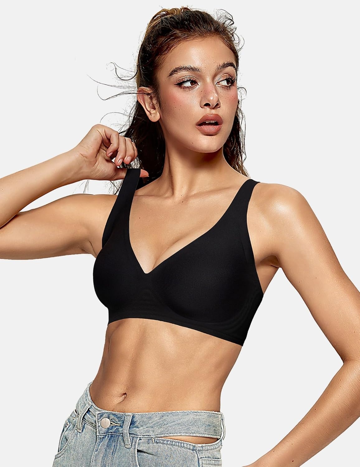 image:imageOEAK Womens Deep V Bras Wireless amp Tummy Control Shapewear SuperPower Black S
