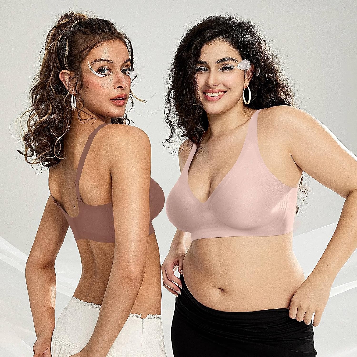 image:imageOEAK Womens Deep V Bras Wireless amp Tummy Control Shapewear SuperPower Nude S