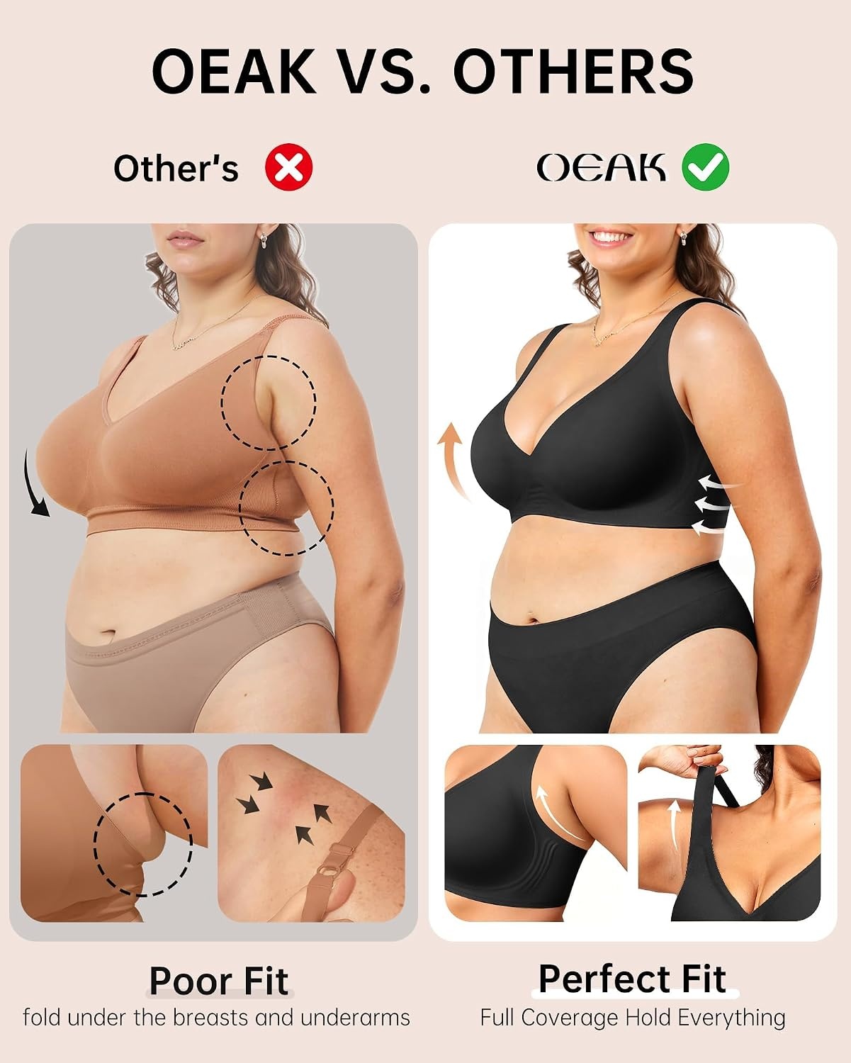 image:imageOEAK Womens Jelly Bras Wireless Deep V Bralette Comfy Push Up Tshirt BrasBlack