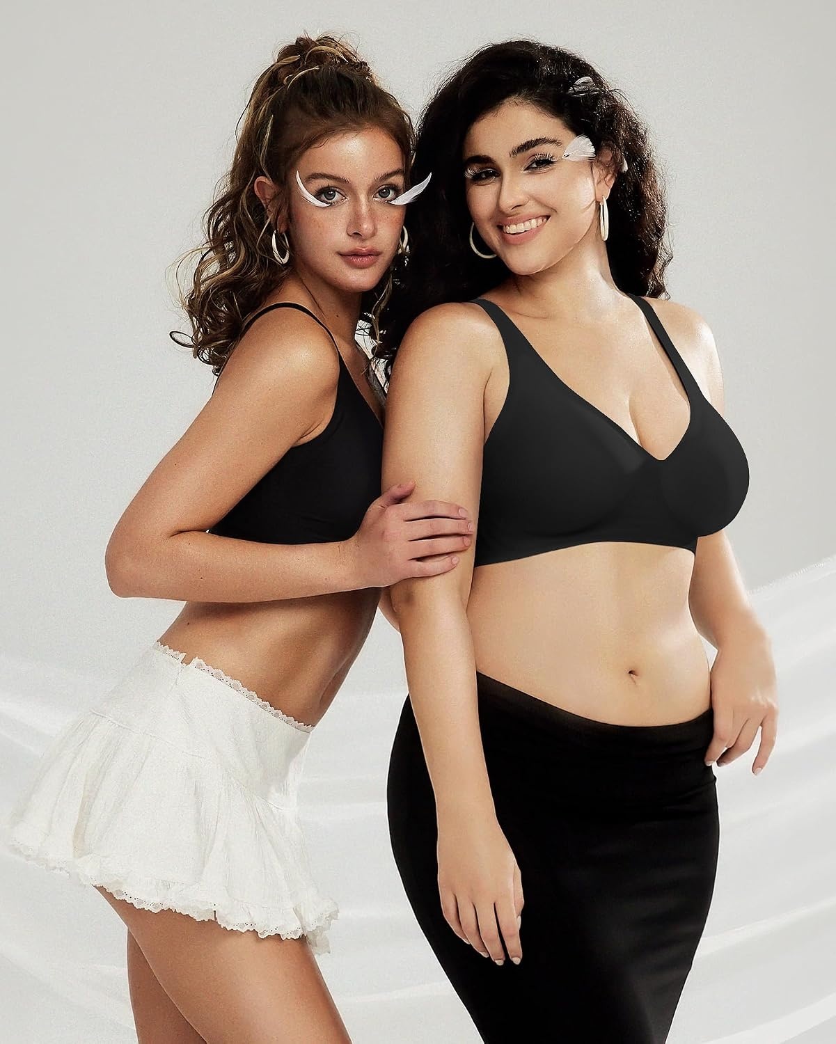 image:imageOEAK Womens Jelly Bras Wireless Deep V Bralette Comfy Push Up Tshirt BrasCarbon Black