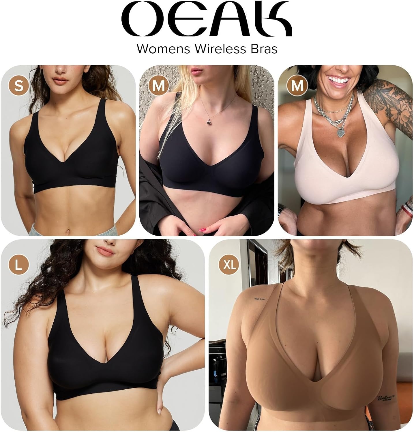image:imageOEAK Womens Jelly Bras Wireless Deep V Bralette Comfy Push Up Tshirt BrasChampagne