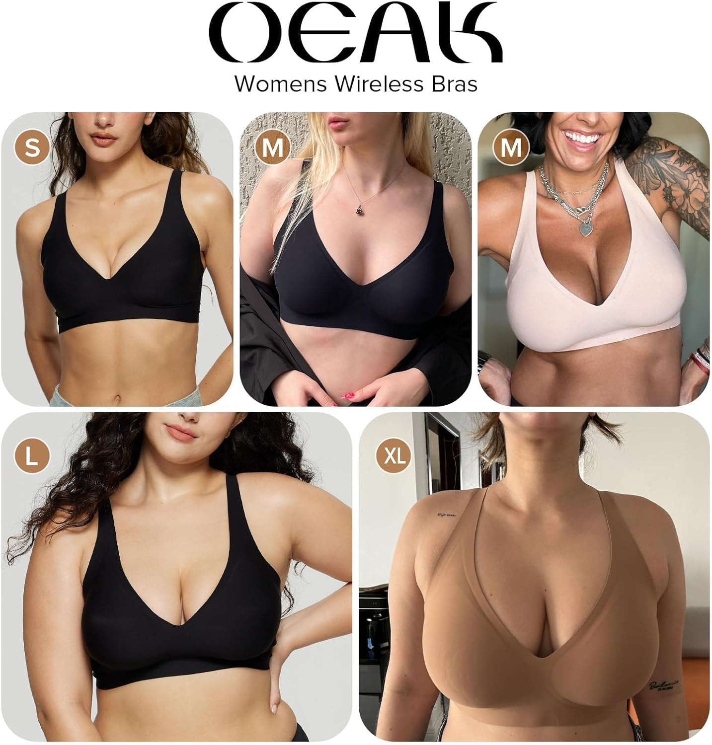 image:imageOEAK Womens Jelly Bras Wireless Deep V Bralette Comfy Push Up Tshirt BrasCool Nude