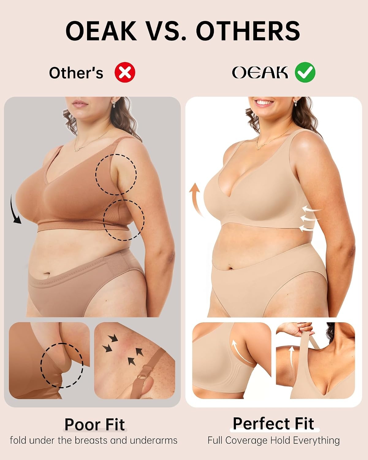 image:imageOEAK Womens Jelly Bras Wireless Deep V Bralette Comfy Push Up Tshirt BrasDark Beige