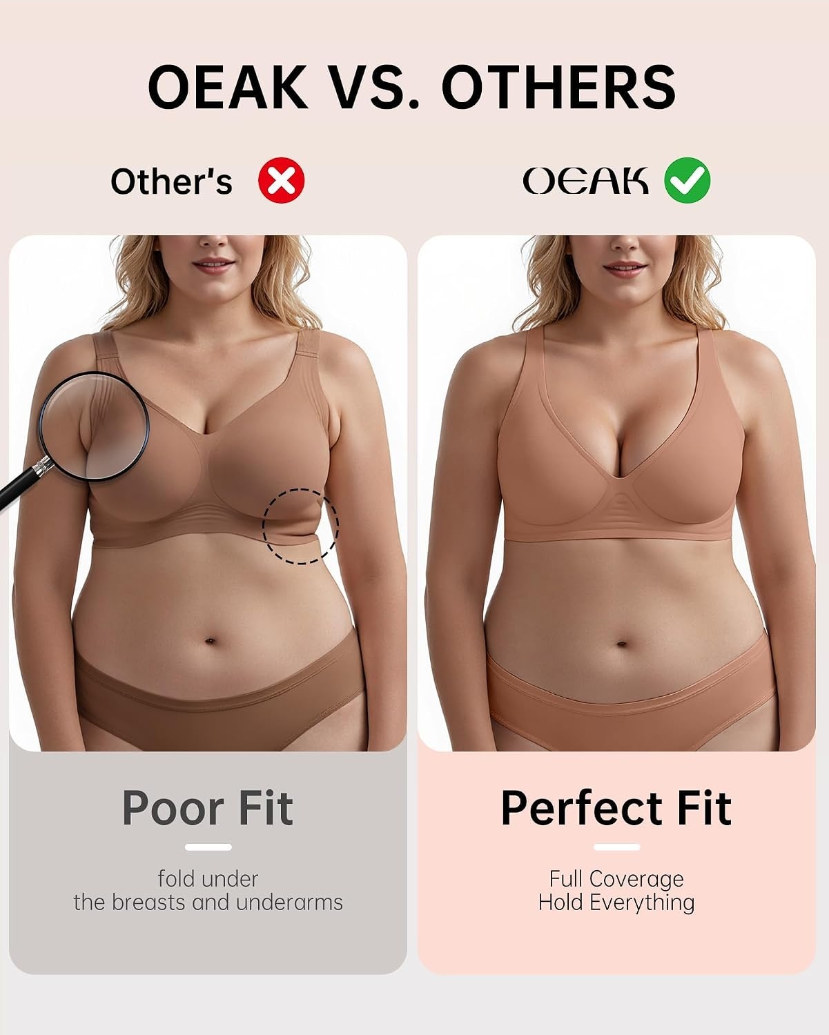 image:imageOEAK Womens Jelly Bras Wireless Deep V Bralette Comfy Push Up Tshirt BrasLatte
