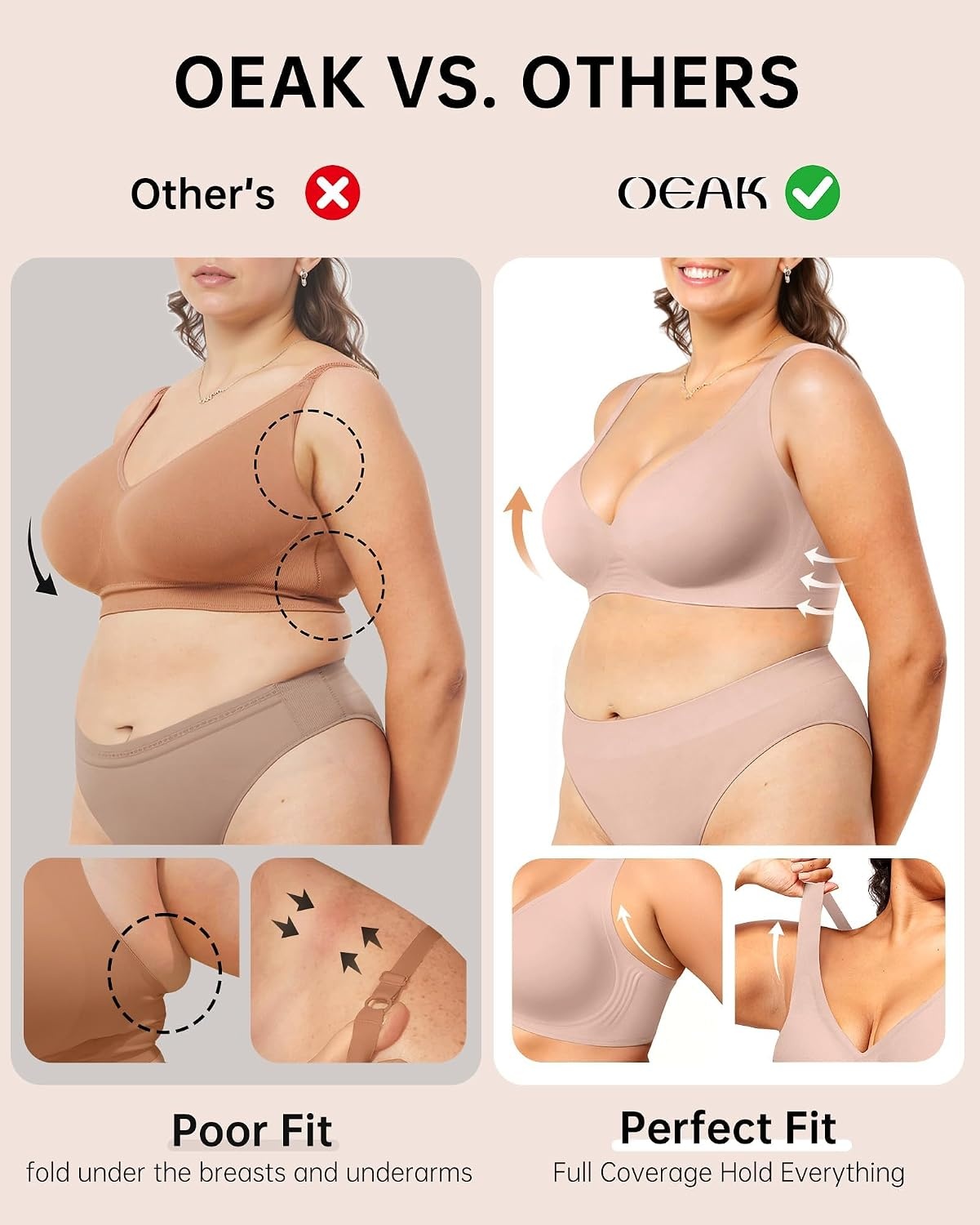 image:imageOEAK Womens Jelly Bras Wireless Deep V Bralette Comfy Push Up Tshirt BrasNude