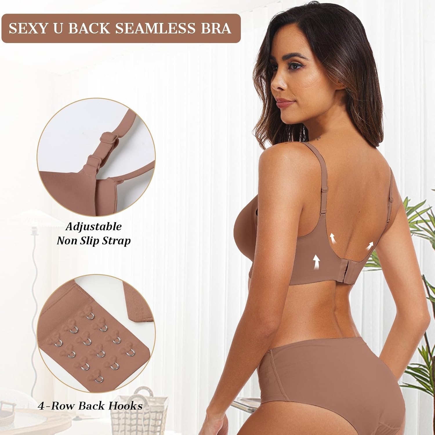 image:imageOEAK Womens Push Up Everyday Bras Coffee amp Tummy Control Shapewear for Women Seamless Nude 2XL