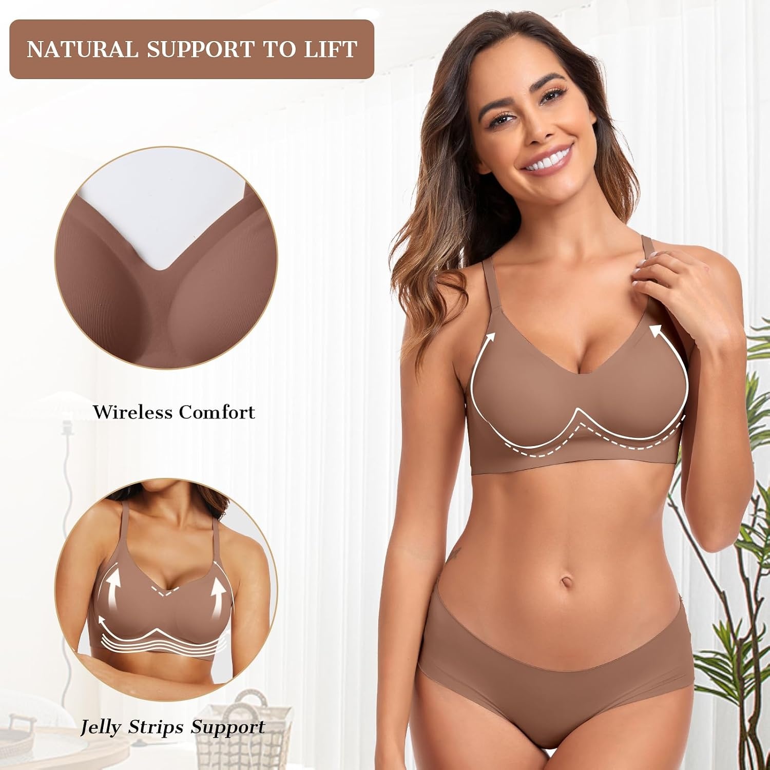 image:imageOEAK Womens Push Up Everyday Bras Coffee amp Tummy Control Shapewear for Women Seamless Nude M