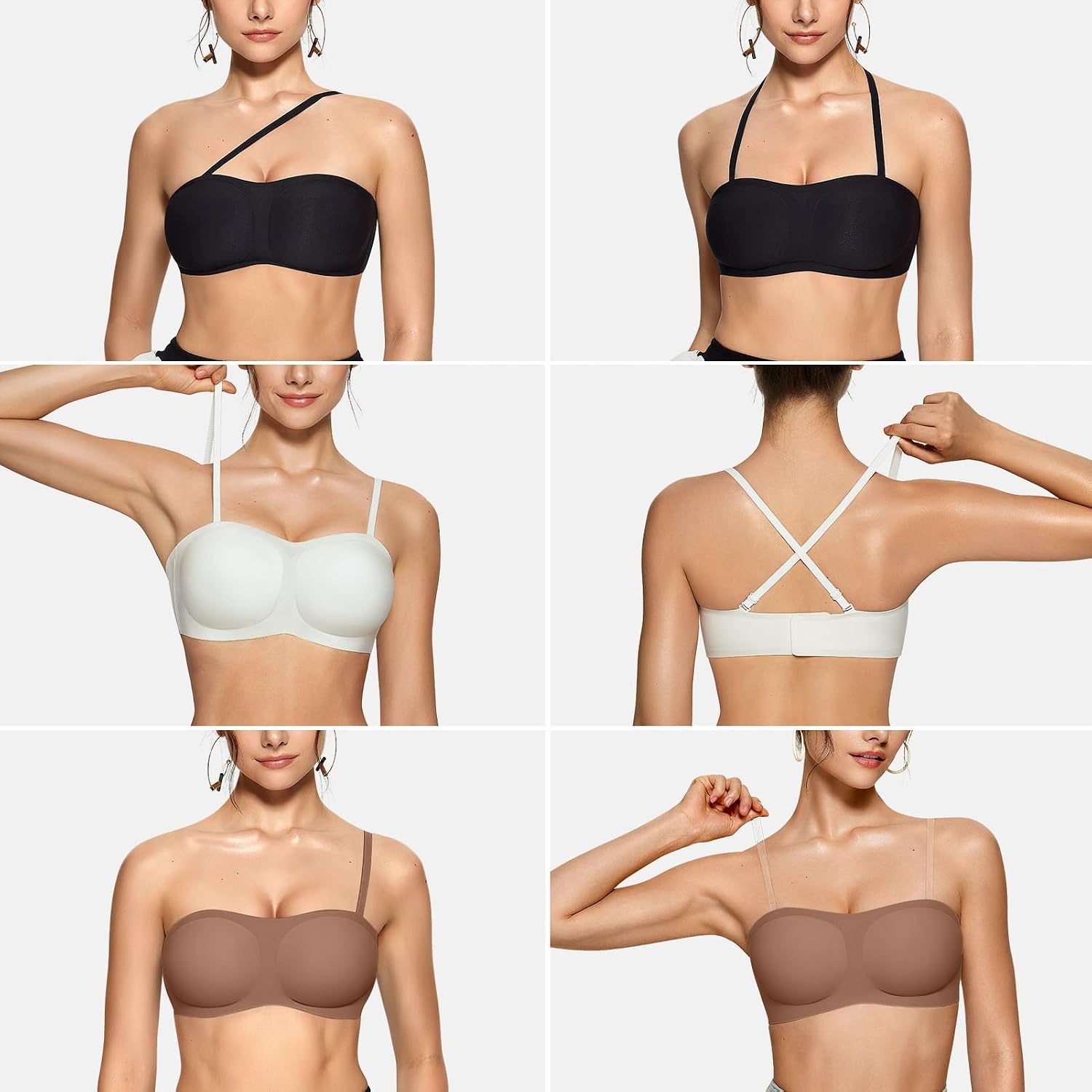 image:imageOEAK Womens Strapless Bras Push Up Bandeau Bra Coffee amp Tummy Control Shapewear Nude L