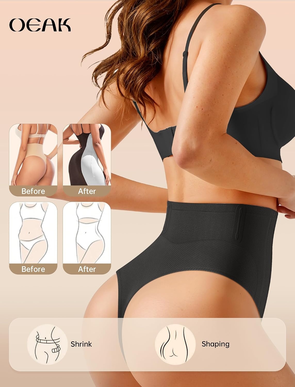 image:imageOEAK Womens Tummy Control Shapewear Seamless Girdle High Waisted ShapewearBlack