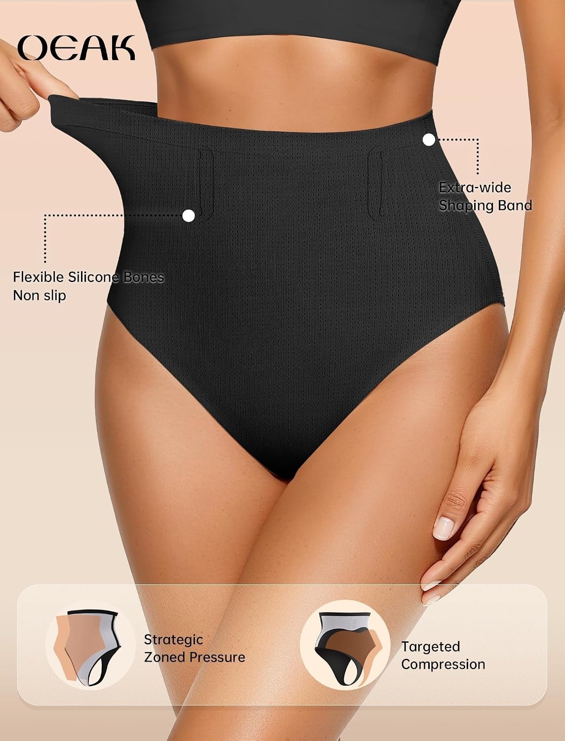 image:imageOEAK Womens Tummy Control Shapewear Seamless Girdle High Waisted ShapewearBlack
