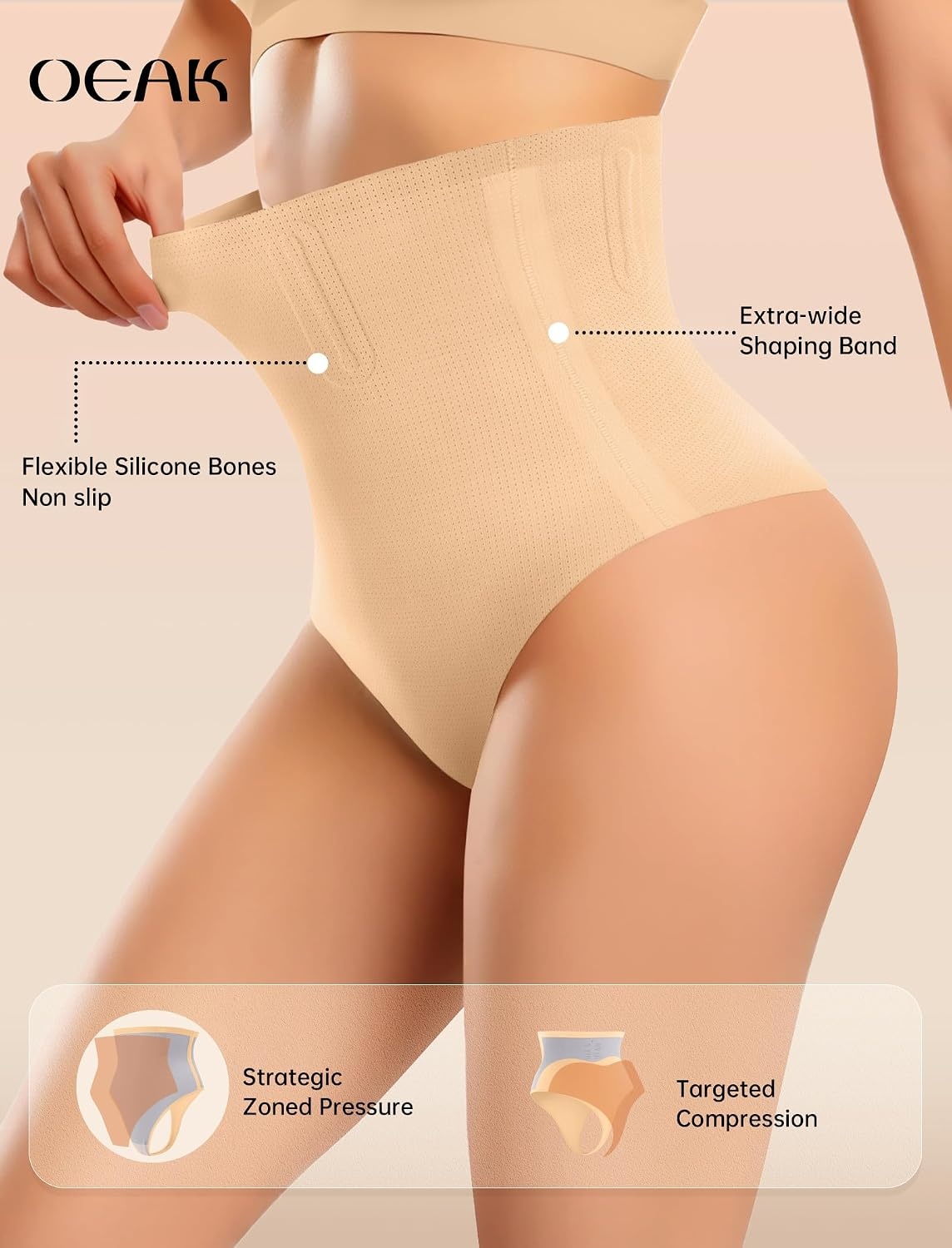 image:imageOEAK Womens Tummy Control Shapewear Seamless Girdle High Waisted ShapewearSand