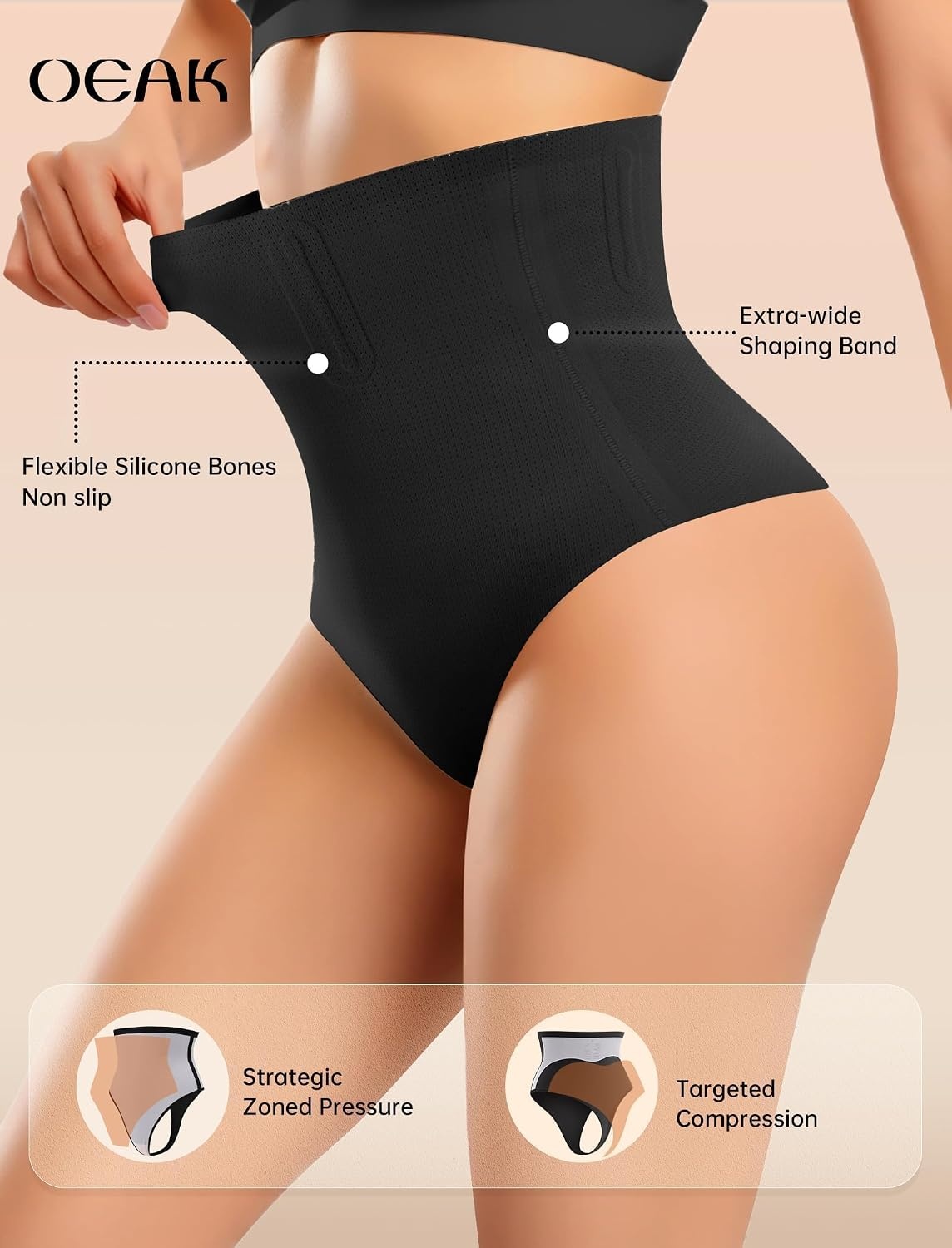 image:imageOEAK Womens Tummy Control Shapewear Seamless High Waisted Girdle BLK M