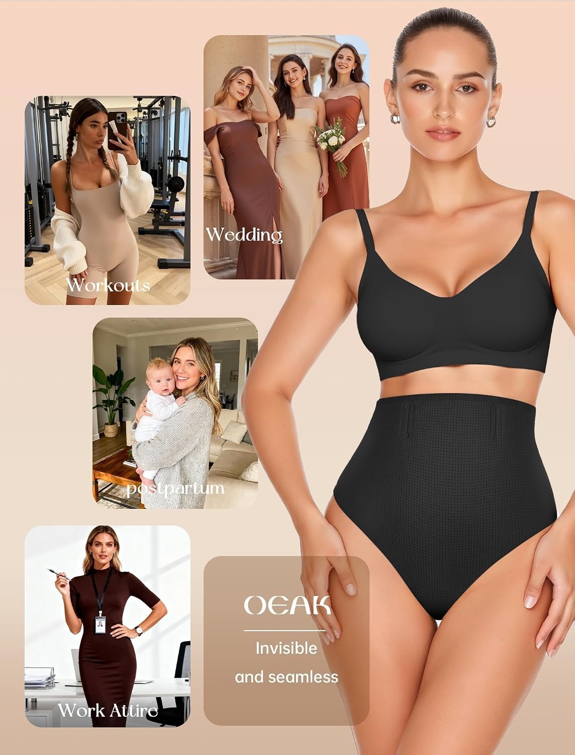image:imageOEAK Womens Tummy Control Shapewear Seamless High Waisted Girdle L Black