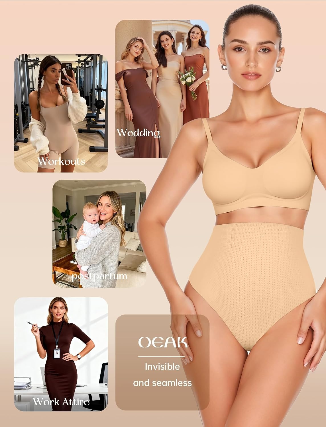 image:imageOEAK Womens Tummy Control Shapewear Seamless High Waisted Girdle SND S Sand