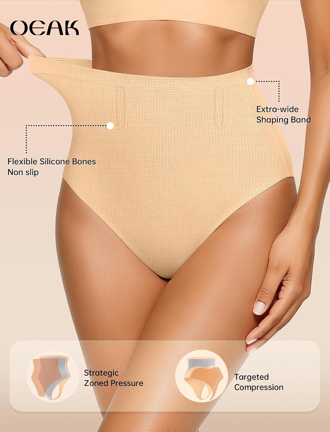 image:imageOEAK Womens Tummy Control Shapewear Seamless High Waisted Girdle SND S Sand