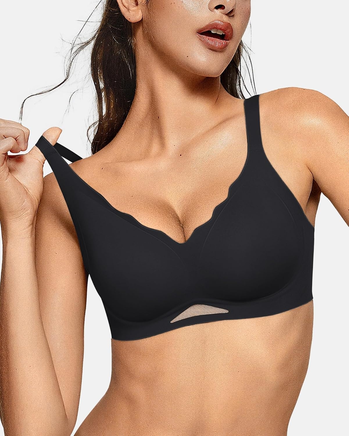 image:imageOEAK Womens Wireless Bras Scalloped amp Tummy Control Shapewear Seamless Black M
