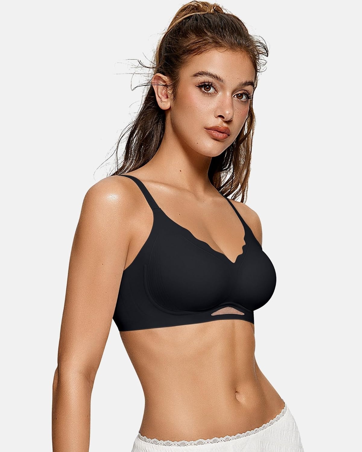 image:imageOEAK Womens Wireless Bras Scalloped amp Tummy Control Shapewear Seamless Black M