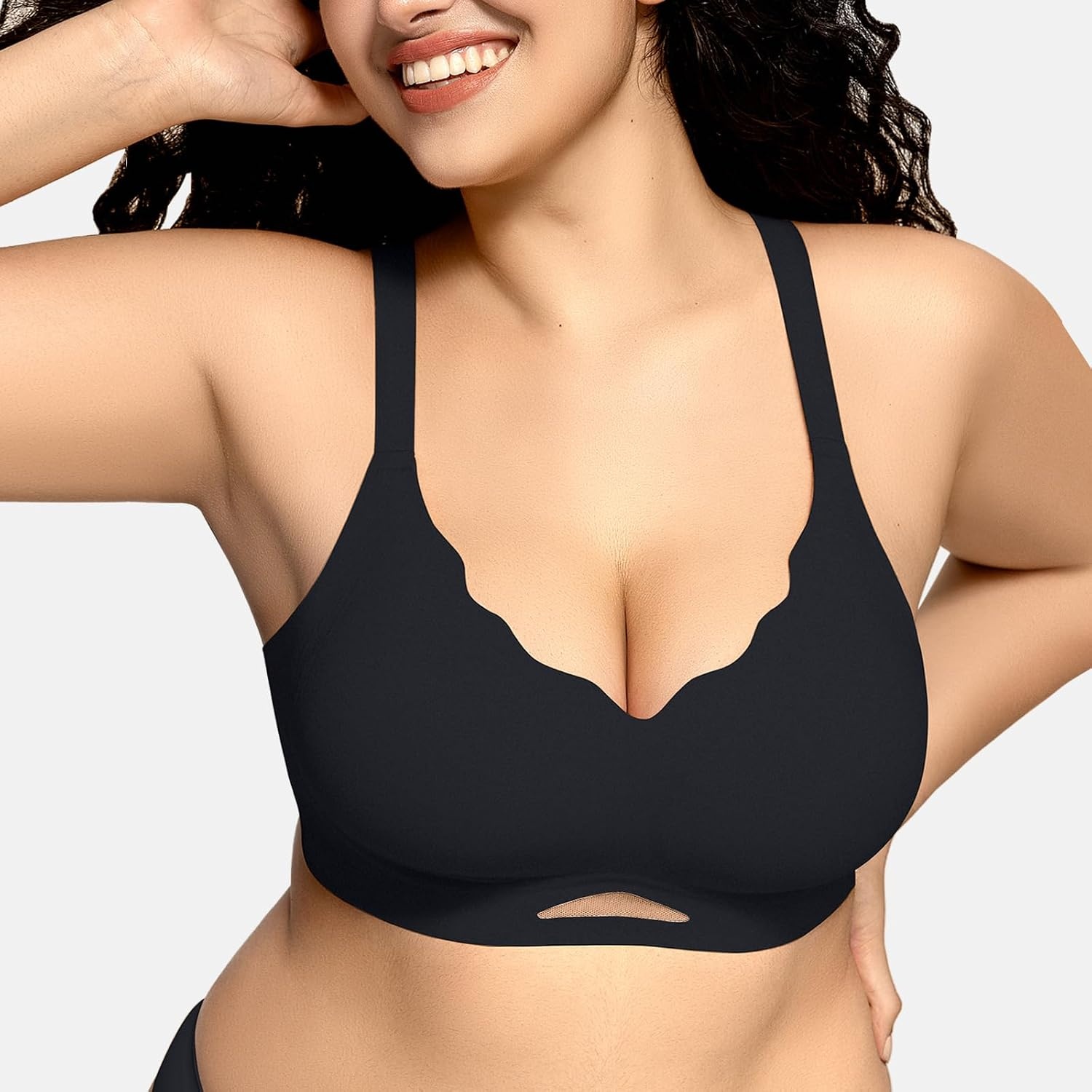 image:imageOEAK Womens Wireless Bras Scalloped amp Tummy Control Shapewear Seamless Black XXL