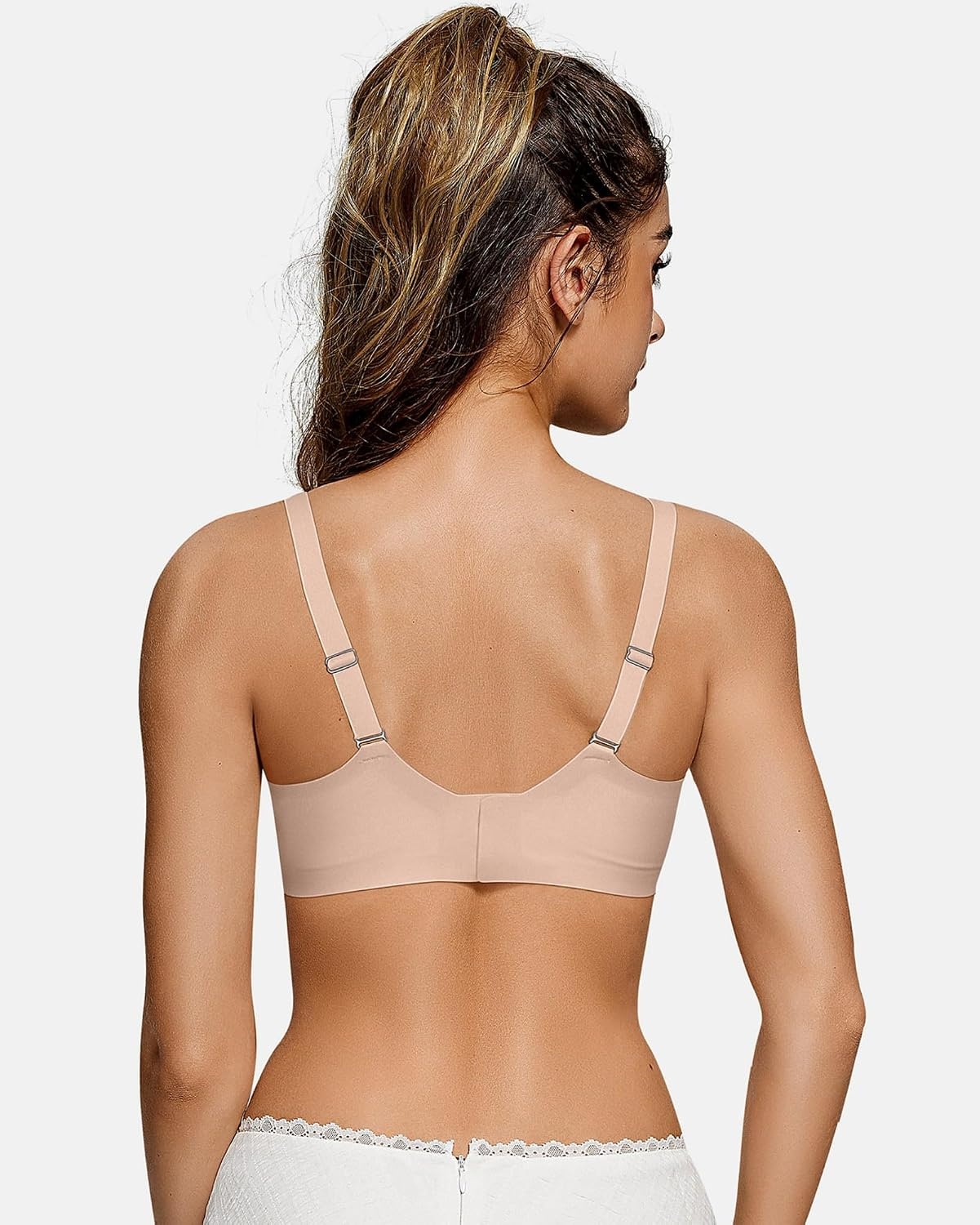 image:imageOEAK Womens Wireless Bras Scalloped amp Tummy Control Shapewear Seamless Nude M