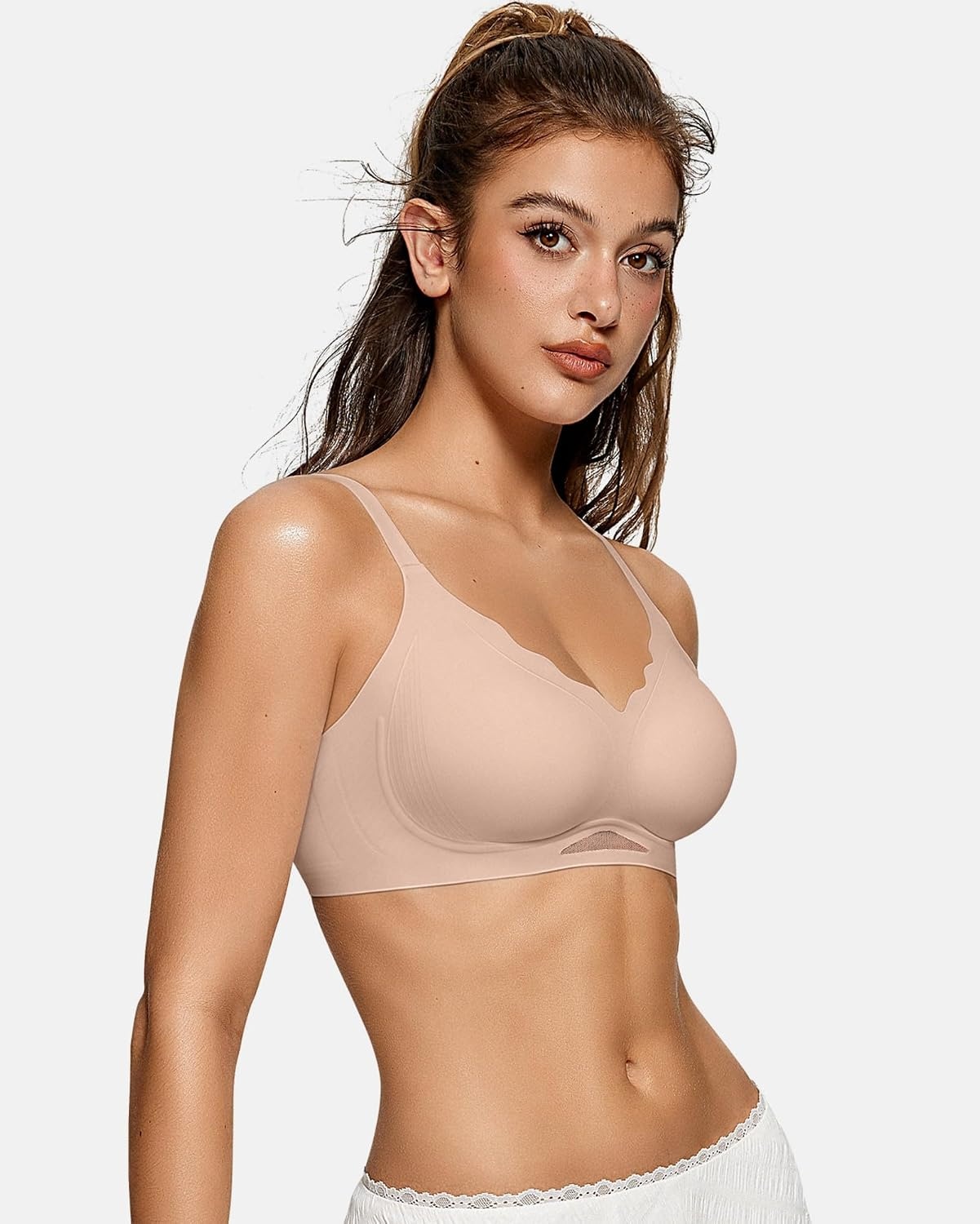 image:imageOEAK Womens Wireless Bras Scalloped amp Tummy Control Shapewear Seamless Nude M