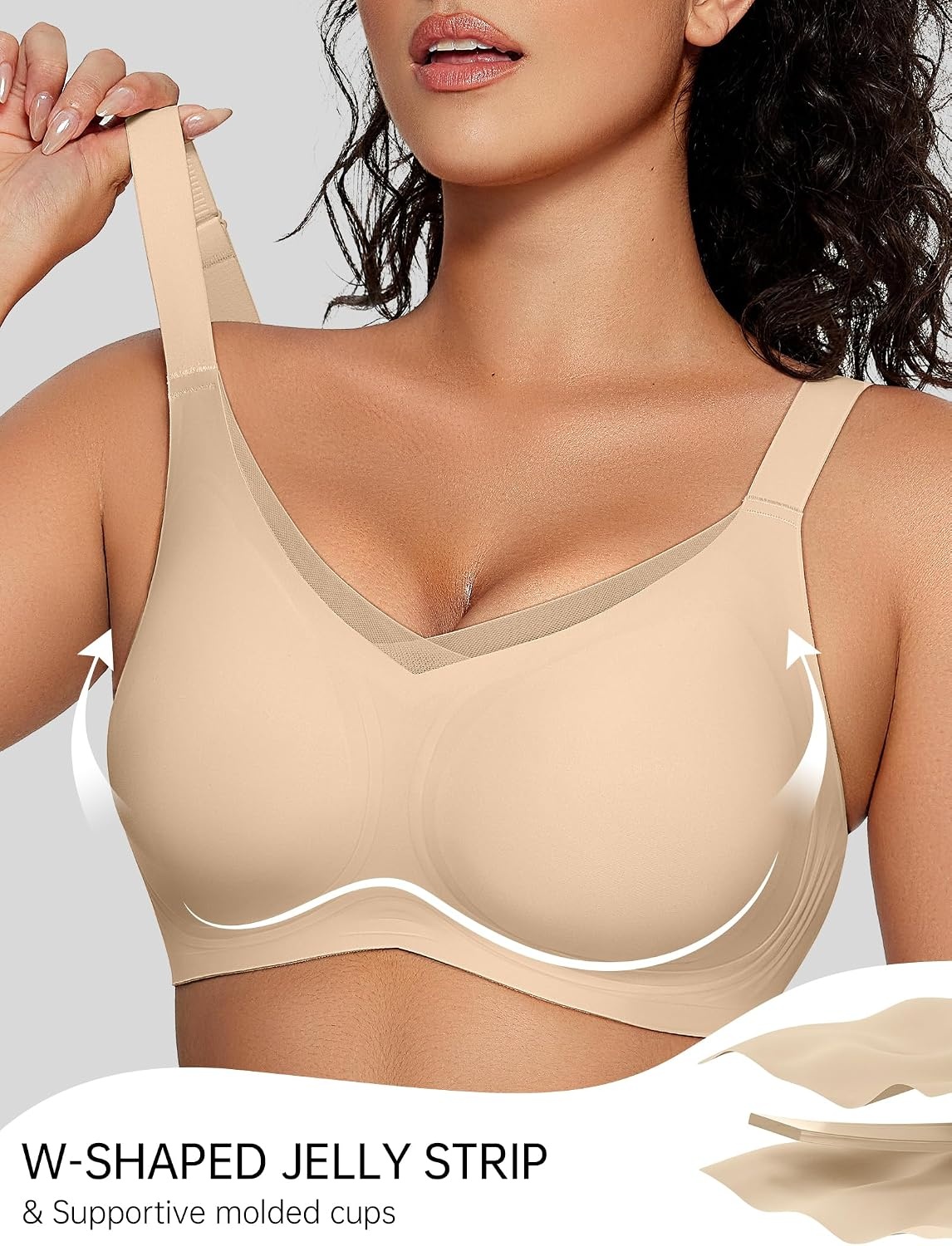 image:imageOEAK Womens Wireless Bras V Mesh Comfortable Semolina amp Tummy Control Shapewear Nude L