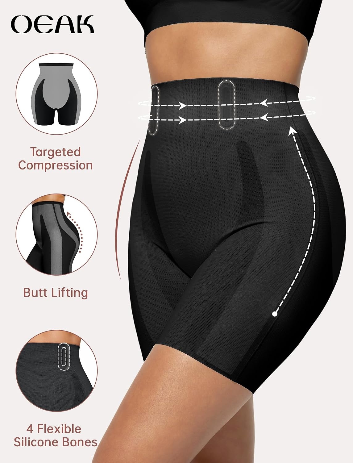 image:imageOEAK Womens Wireless Bras V Mesh Comfortable amp Tummy Control Shapewear Black M