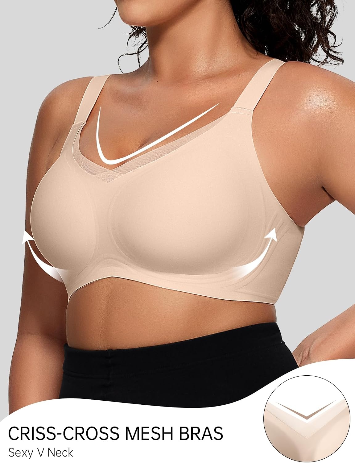 image:imageOEAK Womens Wireless Bras V Mesh Comfortable amp Tummy Control Shapewear Nude S