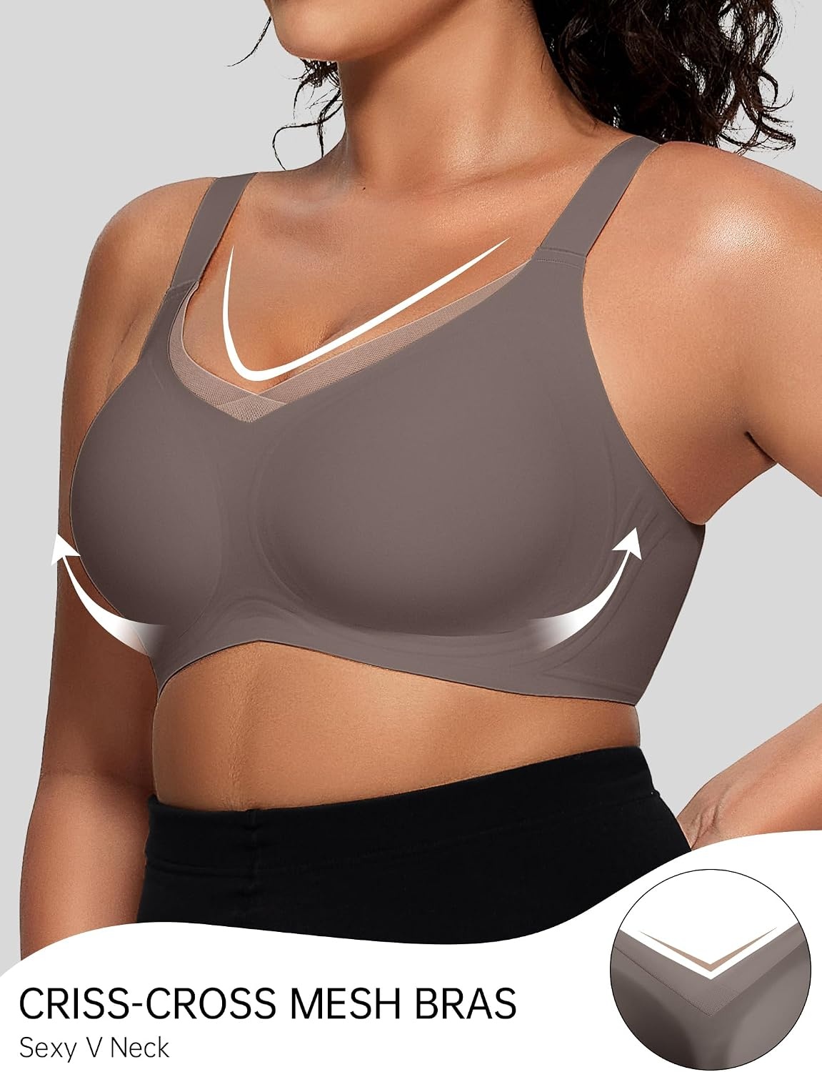 image:imageOEAK Womens Wireless Bras V Mesh Grey amp Tummy Control SuperPower Black M
