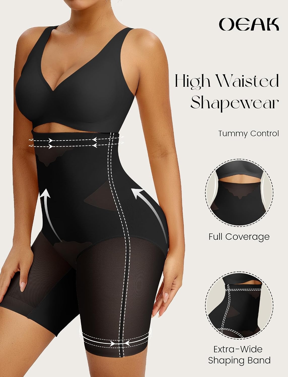 image:imageOEAK Womens Wireless Bras V Mesh Grey amp Tummy Control SuperPower Black S