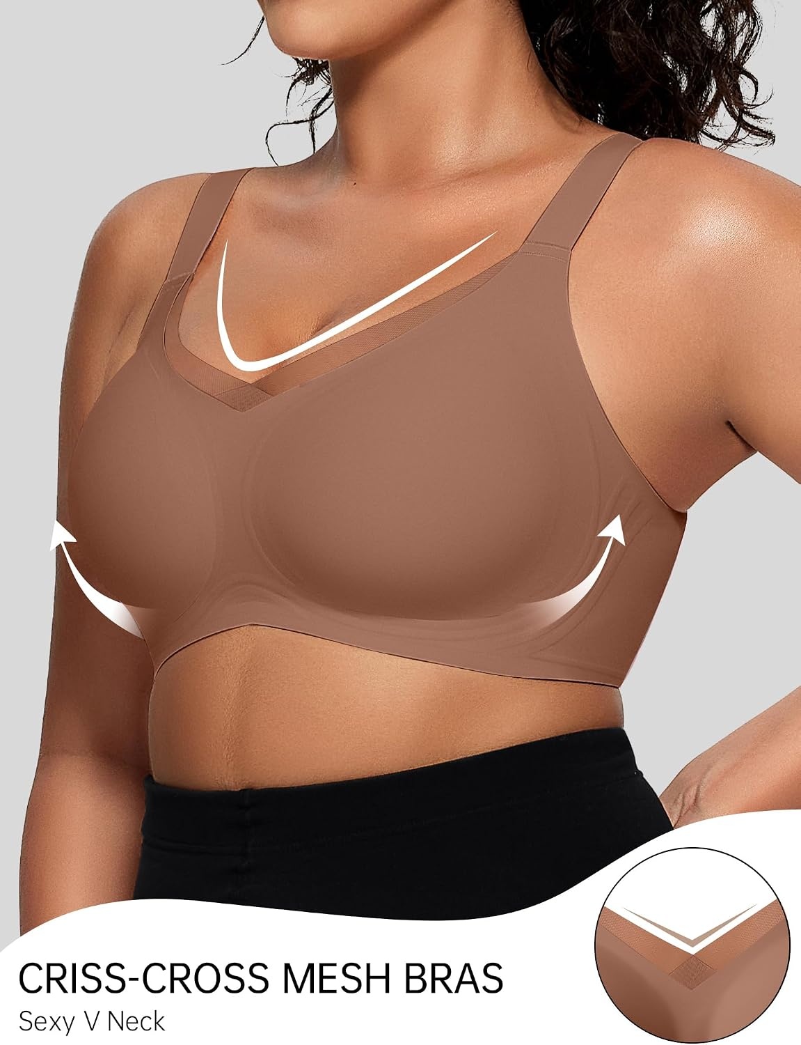 image:imageOEAK Womens Wireless Bras V Mesh Khaki amp Tummy Control Superpower Black XL